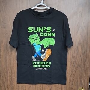 M&S Size 14yrs Black Minecraft Crew Neck T-Shirt